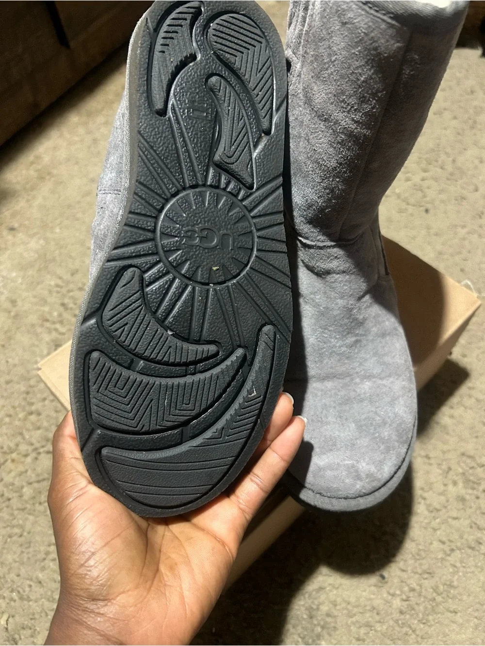UGG Gray Suede Shearling-Lined Mid-Calf Boots